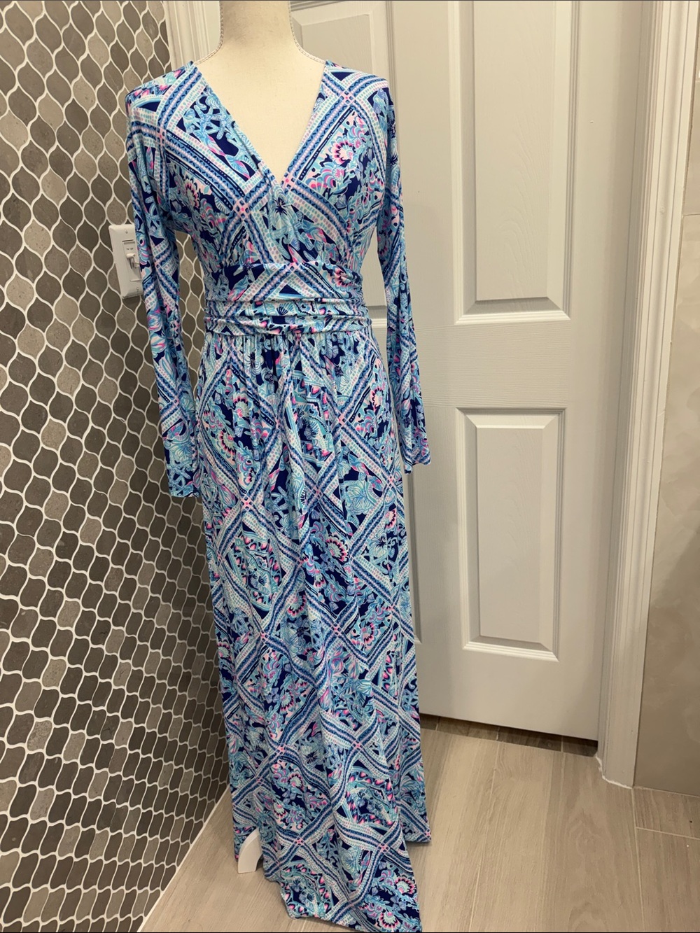 Lilly Pulitzer Blue & Pink Printed Wrap Maxi Dress
